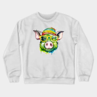 funny pig with glasses Crewneck Sweatshirt